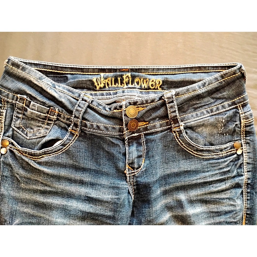 🩵WallFlower Double Button Low Rise Skinny Jeans Size 5 y2k mcbling indiekid - Picture 4 of 9